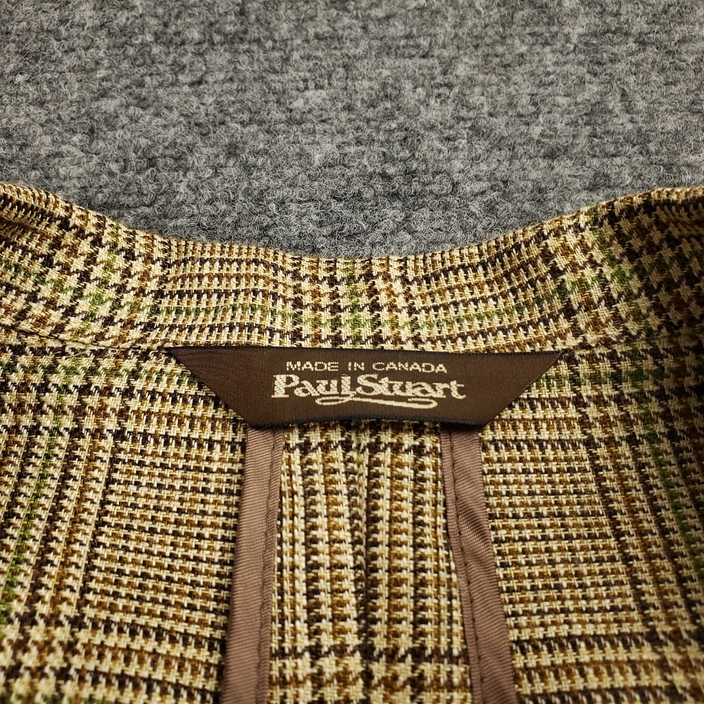 Paul Stuart Blazer Mens 43S Wool Silk Linen Houndstooth Plaid Scottish Tweed - Picture 5 of 14